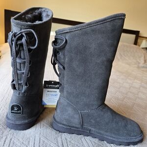 Boots NWOT Bearpaw Phylly Womens 6 Lace Back Suede Charcoal Gray NeverWet
